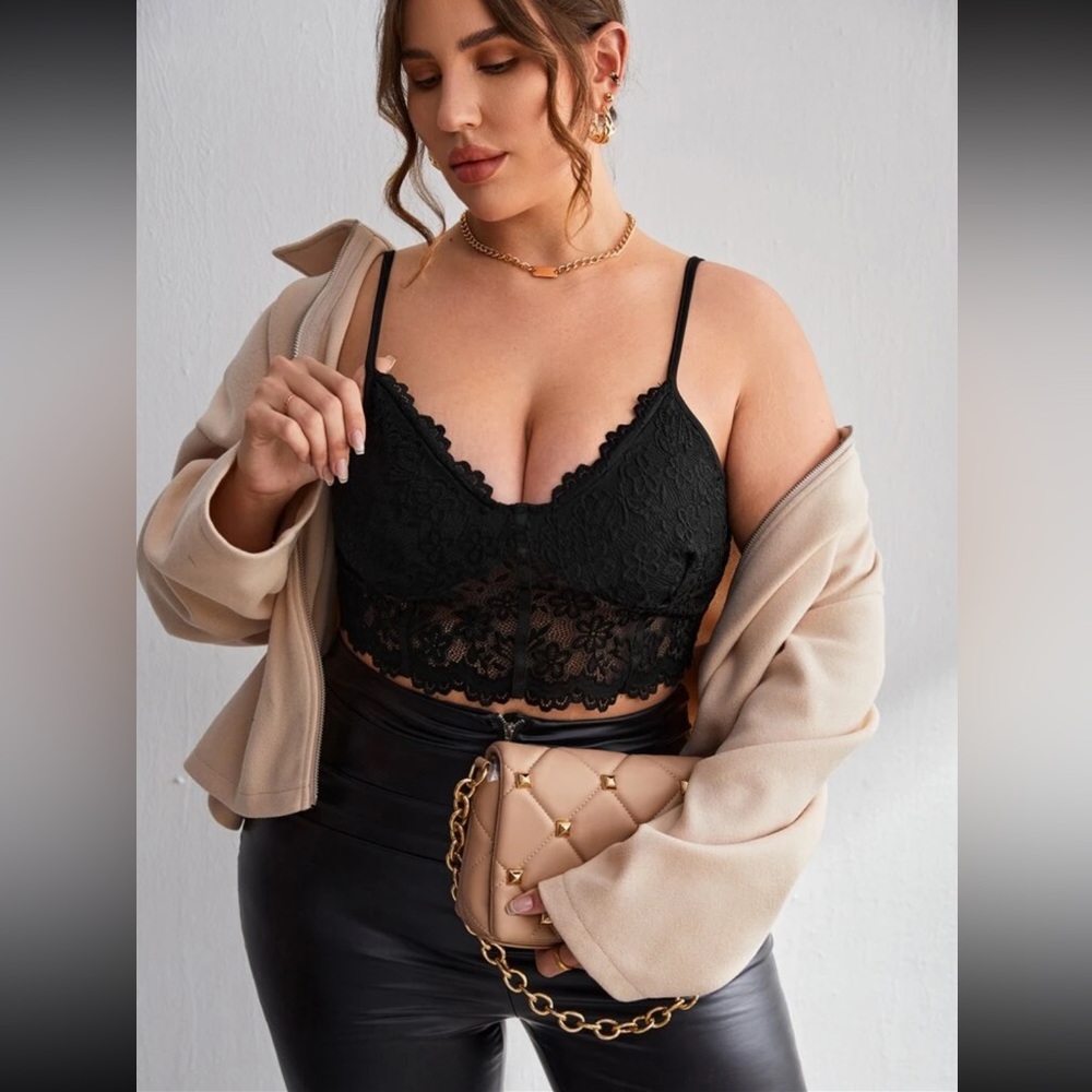 NWOT New SHEIN Curve Plus Size Black Lace Crop Cami Top 1X